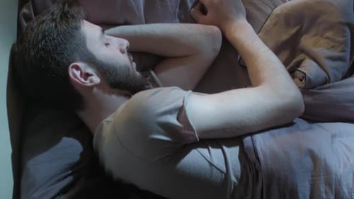Trouble Sleeping Night Insomnia Anxious Man in Bed