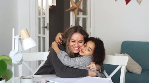 Loving Mother and Child Embrace Indoors