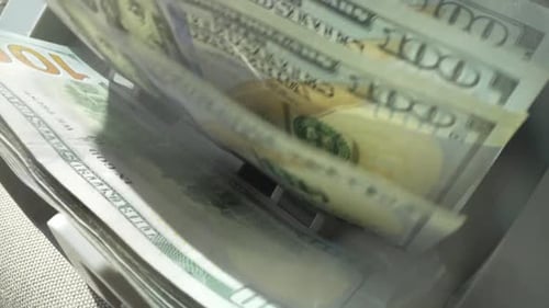 Cash Money Inside Running Banknotes Counter Banking and Financial Concept Electronic Money Counter