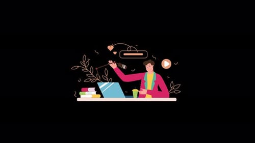 Flat Design Animation of Person Podcasting and Working on Laptop