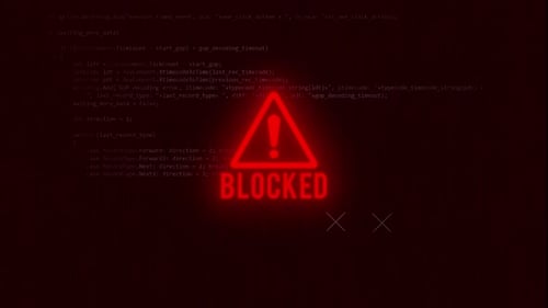 Animated Glitch Warning Sign with Red Neon Effect