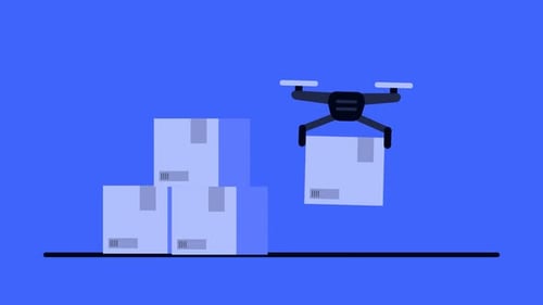 Flat Design Drone Delivering Package Animation