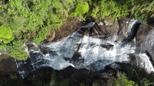 Lush Tropical Waterfall Aerial Birds Eye View