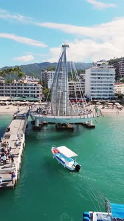 Tourists At The Puerto Vallarta Pier, Mexico. Vertical Video