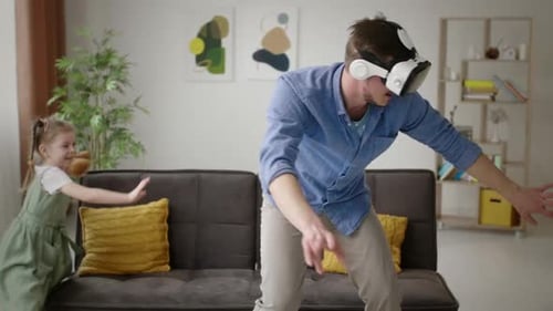 Father and Child Playing Virtual Reality Game