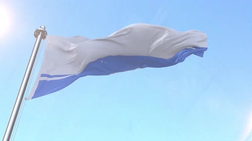 Waving White and Blue Flag Realistic Animation