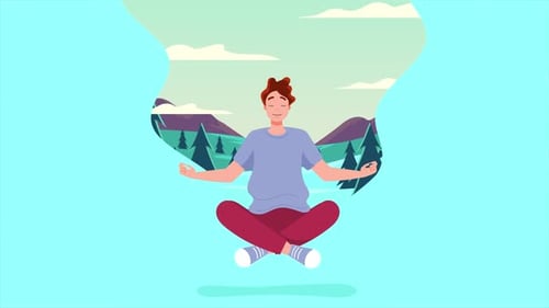 Flat Design Animated Person Meditating with Nature Reveal