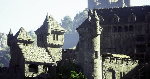 Historic Stone Castle with Distinctive Towers and Vast Landscape View