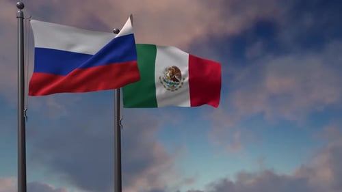Realistic Russian and Mexican Flags Waving Animation