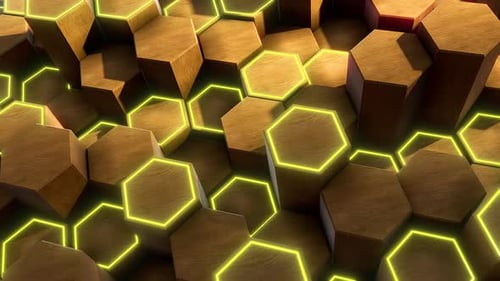 Animated Hexagon Abstract Background with Glowing Neon Lines