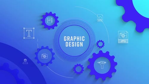Animated Graphic Design Concept with Rotating Gears and Icons