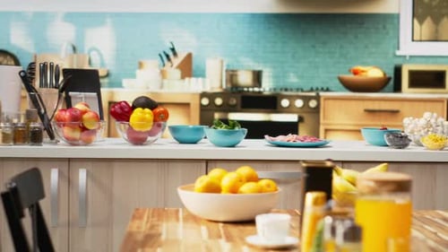 Kitchen Counter with Fresh Food in Bowls