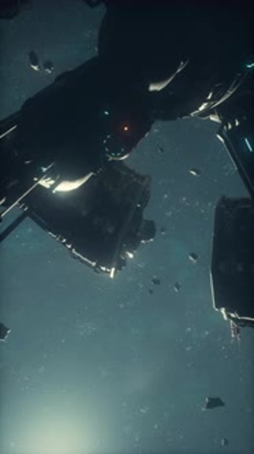 A Futuristic Spaceship Navigating Through an Asteroid Field in Deep Space