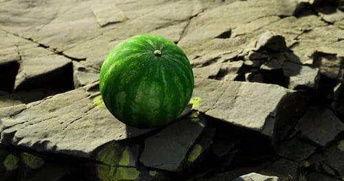 Watermelon Resting on Rocky Terrain Near Water During Daytime