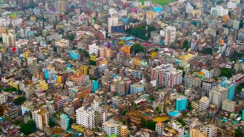 Densely populated city Dhaka in Bangladesh, aerial establisher megacity