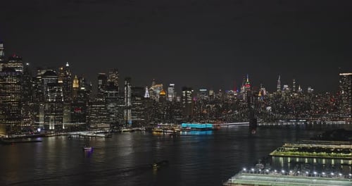 NYC New York Aerial v286 drone flyover Brooklyn Heights capturing illuminated waterfront cityscape o