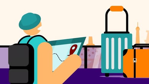 Flat Design Travel Planning with Luggage and Map Animation