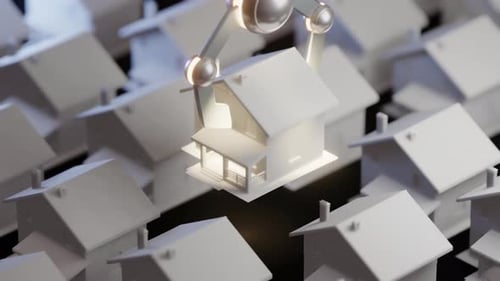 Robotic Arm Selects and Illuminates a Modern 3D House