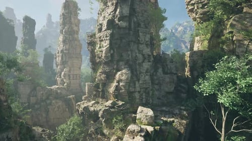 Rocky Landscape with Trees and Rocks in the Foreground Captured in China