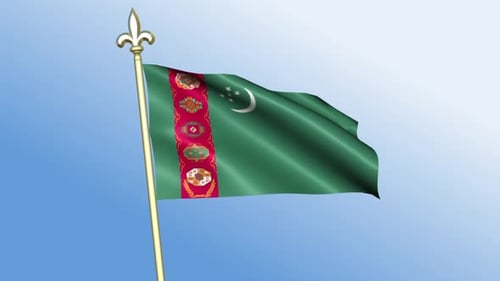 Turkmenistan National Flag Waving on Golden Pole Loop
