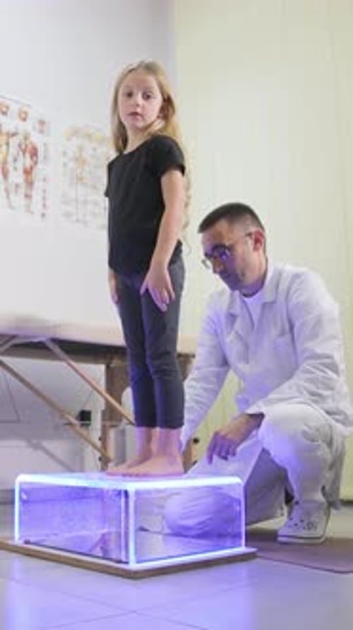 Doctor Examines Young Girl's Feet in Clinic