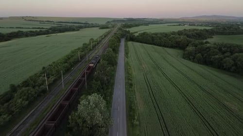 Moving train with beautiful scenery, shot with change of the angle