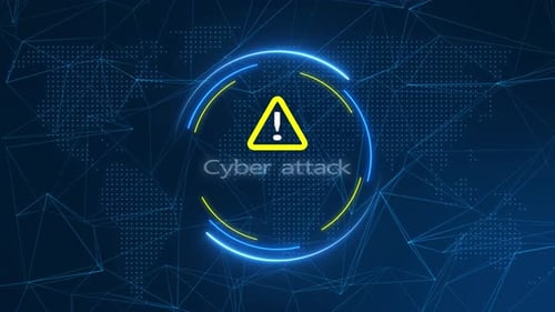 Futuristic Cyber Attack Warning Animation with Rotating Neon Circles