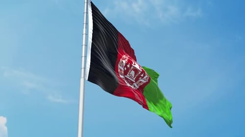 Afghanistan National Flag Waving Against Blue Sky