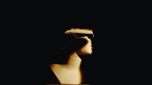 Closeup Shot Ancient Marble Bust Statue of Roman Era Woman in 3d Glasses Spinning Round on a