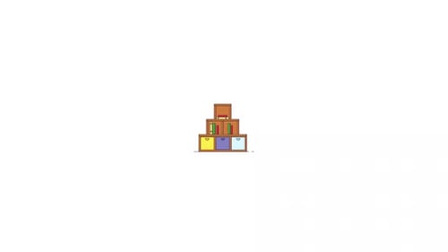 Minimalist Cabinet Reveal Animation with Sliding Books and Boxes