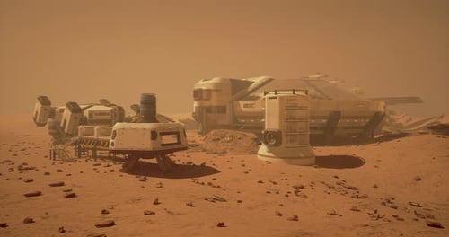 Futuristic Sci-Fi Colony Base on Red Planet Landscape