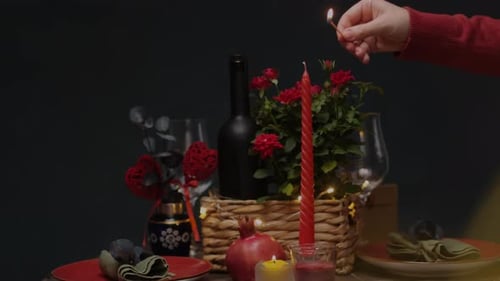 Lighting Candles for a Romantic Dinner Celebration