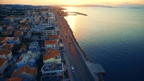 Izmir Guzelbahce beach at sunset