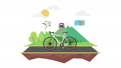 Flat Design Bicycle Journey Animation with Stopwatch and Map