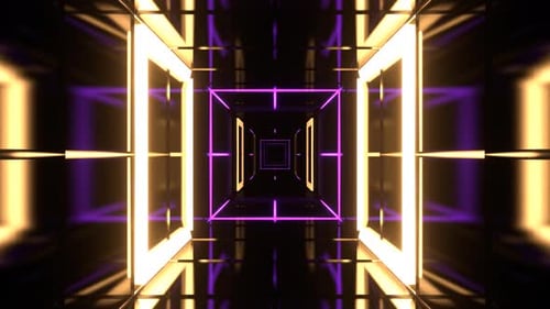 Purple And Light Yellow Bright Neon Corridor With Laser Show Background Vj Loop In 4K