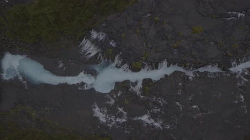 Aerial View of a Rugged Icelandic River