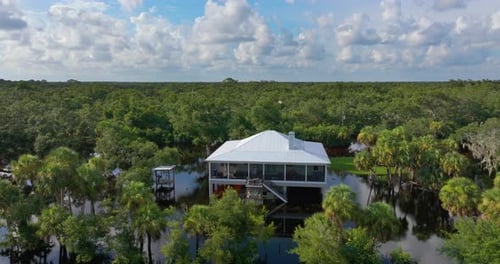 Hurricane Flooded Homes in Residential Community in Florida USA Aftermath of Natural Disaster