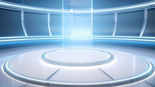 podium Futuristic showcase with platform for product displaying. Empty modern stage display