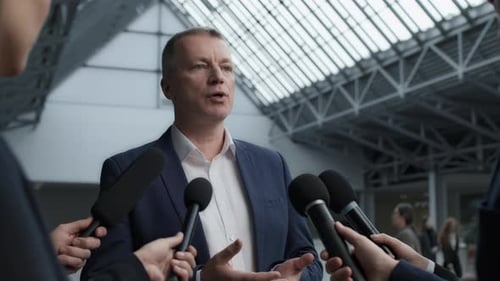 Business People at Corporate Event or Official Meeting. Interview of Serious Bank