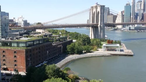 Brooklyn Bridge From Manhattan Bridge New York City Downtown Skyline Financial District Cityscape