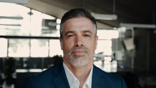 Happy Middle Aged Business Man Ceo Standing in Office Arms Crossed Portrait