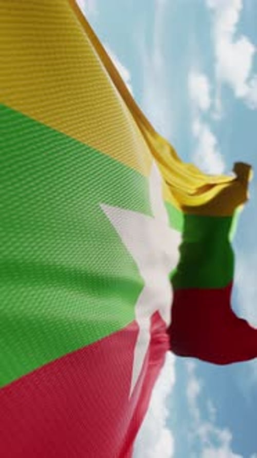 Myanmar National Flag Waving in Vertical Frame