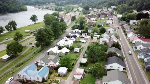 Fries Virginia aerial of mill houses in mill village in old textile mill town