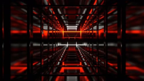 White And Orange Square Fantasy Tunnel With Neon Movement On Frame Background Vj Loop In 4K