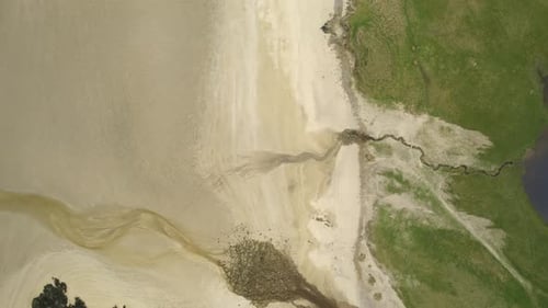 Aerial view of eoropie beach and waves, Scotland.