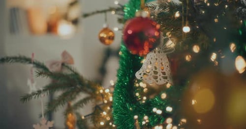 Decorated Christmas Tree with Ornaments and Lights