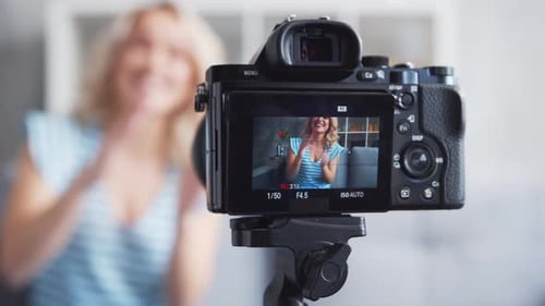 Woman Recording Herself for Social Media on Camera