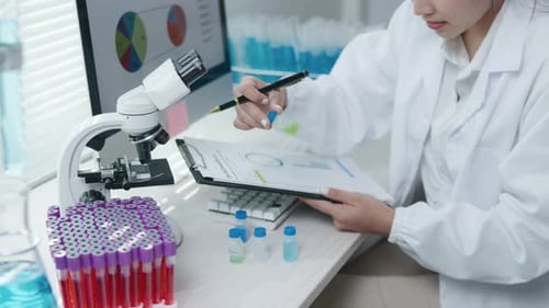 Scientist working test in laboratory for research on pharmacy for medical for disease and virus