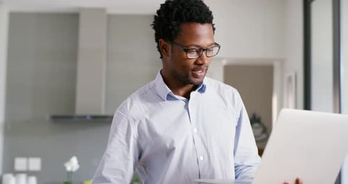 Businessman, laptop and remote working, reading email and working with online marketing