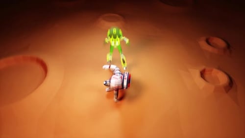 Astronaut and Alien Stylized Fight on Lunar Surface